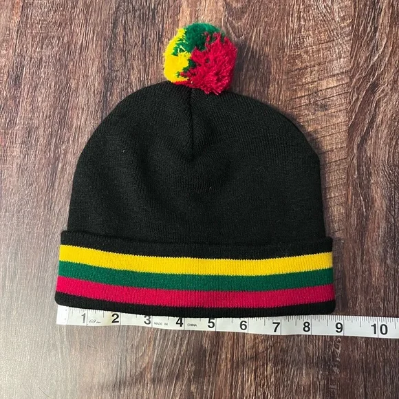 Lithuanian red, green, yellow strip unisex Beanie with Pom-Pom - Picture 2 of 5